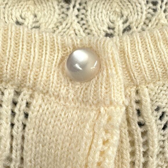 VTG Cardigan Sweater S Cream Granny Cottagecore 60s Mod MCM Bubble Knit Pearl US - Picture 3 of 15
